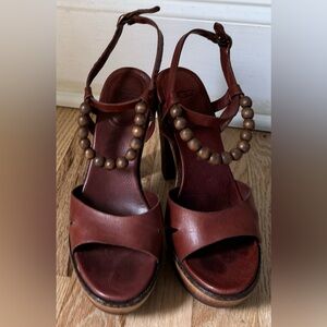 UGG brown leather platform heels